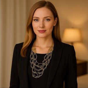 Long Gold-Tone Multi-Strand Layered Geometric Statement Necklace 20” Elegant